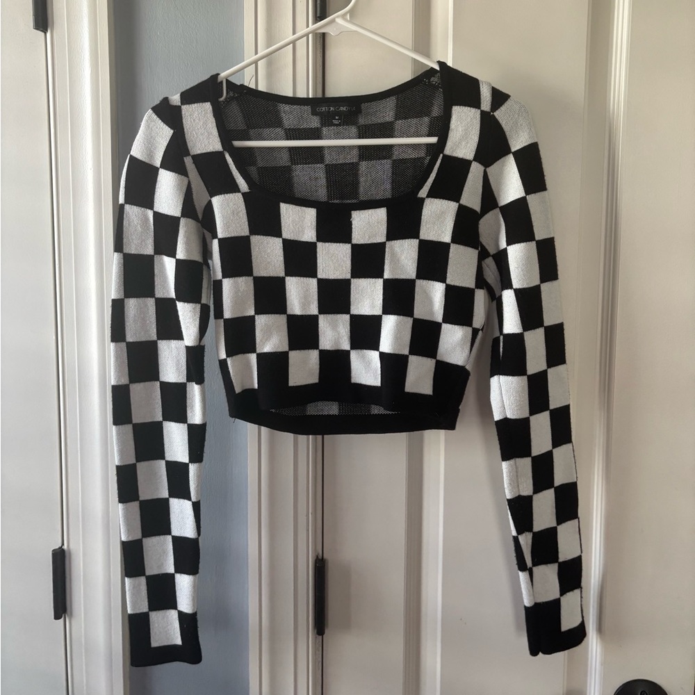Cotton Candy LA Checkered Cropped Sweater